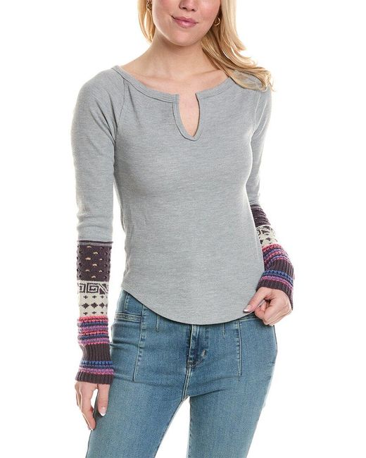 Free People Gray Cozy Craft Cuff Wool-blend Top