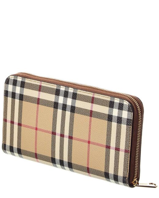 Burberry Brown Check E-canvas Zip Around Wallet