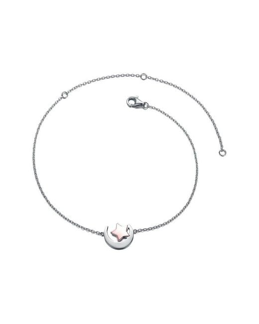 Genevive Jewelry White Silver Cz Lucky Star & Crescent Moon Charm Ankle Bracelet
