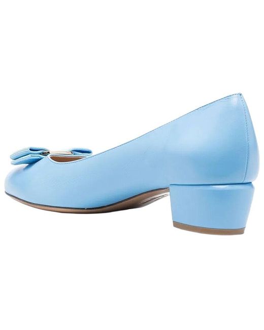 Ferragamo Blue Kitten Leather Pump