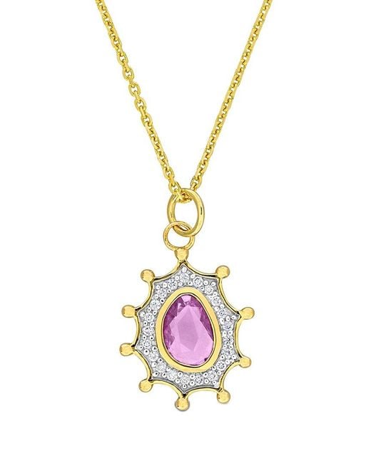 Rina Limor Metallic 14k 0.52 Ct. Tw. Diamond & Purple Sapphire Halo Pendant Necklace
