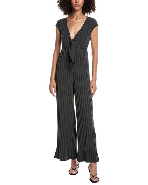 Project Social T Black Lowa Tie Front Rib Jumpsuit