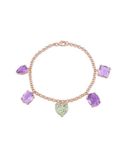 Rina Limor Multicolor Rose Gold Vermeil Silver 17.27 Ct. Tw. Amethyst & Green Quartz Station Bracelet
