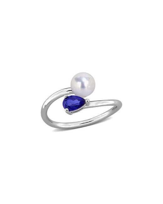 Rina Limor Blue 0.67 Ct. Tw. Lab-Grown Sapphire & 6-6.5Mm Pearl Bypass Ring