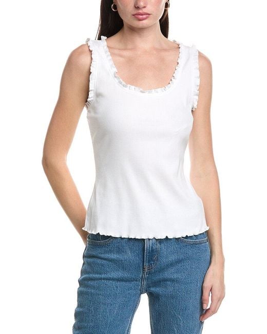 Vince Camuto White Ruffle Rib Tank