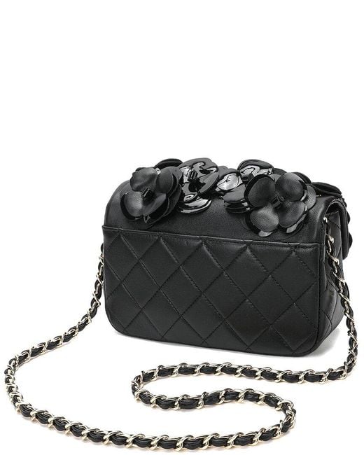 Tiffany & Fred Paris Black Full-grain Floral Leather Shoulder Bag