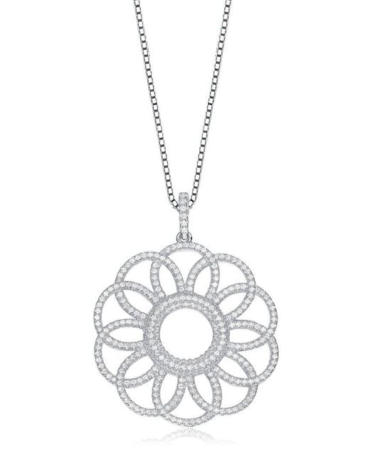 Genevive Jewelry Metallic Silver Cz Flower Pendant Necklace