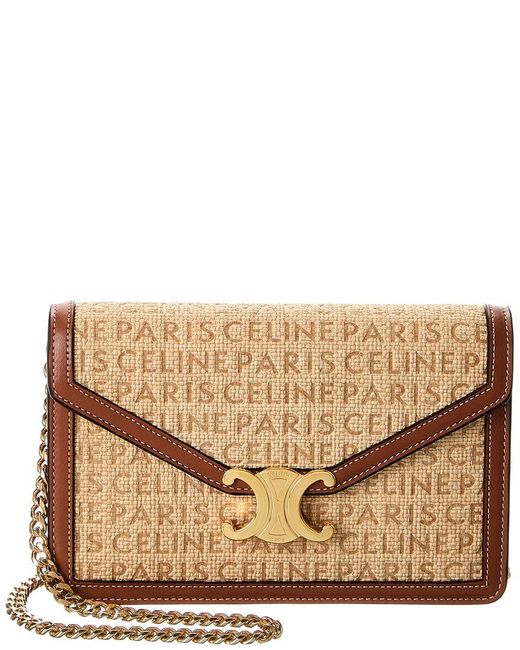 Céline Brown Classique Triomphe Raffia & Leather Shoulder Bag
