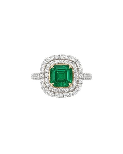 Jewels by Viomo Green 18K 1.42 Ct. Tw. Diamond & Emerald Double Row Halo Ring