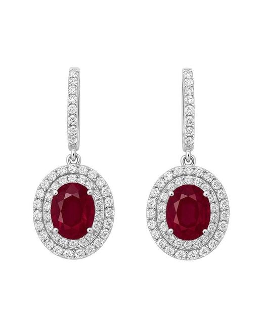 Jewels by Viomo Red 18K 3.78 Ct. Tw. Diamond & Ruby Drop Halo Earrings