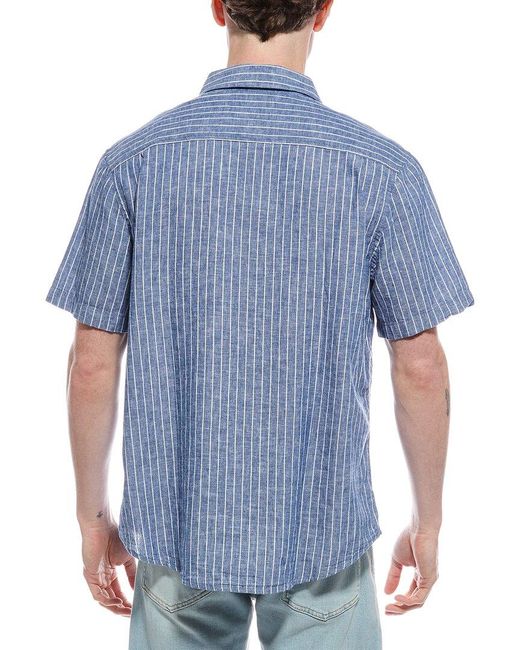 Report Collection Blue Stripe Linen-Blend Shirt for men