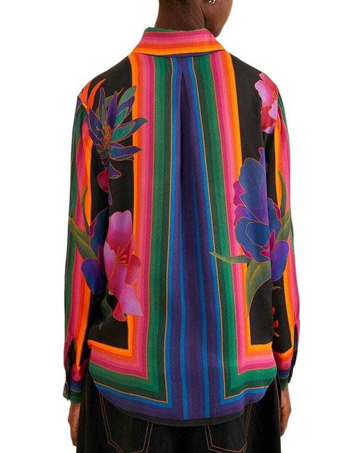 Farm Rio Red Flower Season Scarf Shirt