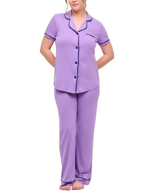 Cosabella Purple Bella Short Sleeve Top Pant Set