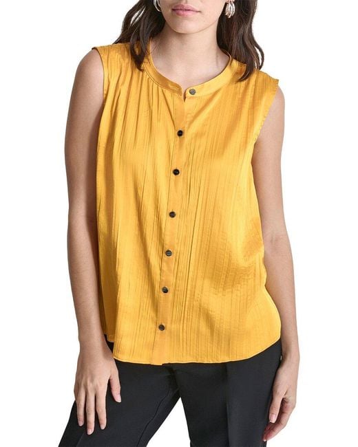 DKNY Yellow Sleeveless Crinkle Top