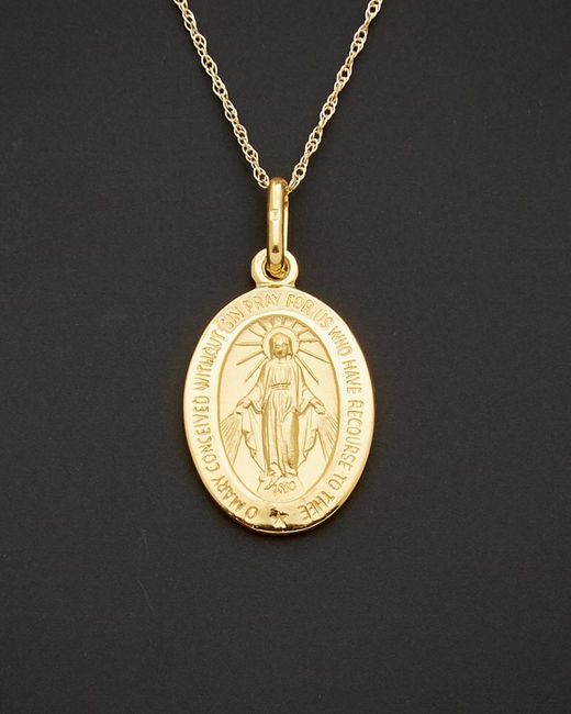 Italian Gold Black 14K Miraculous Medal Pendant Necklace