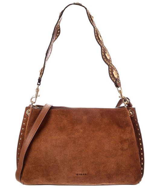 Aimee Kestenberg Brown Roma Double Entry Suede Shoulder Bag
