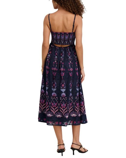 Kensie Blue Printed Burnout Chiffon Midi Dress