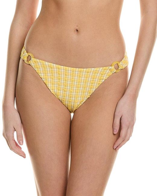 Jonathan Simkhai Yellow Francesca Seersucker Plaid Ring Bikini Bottom