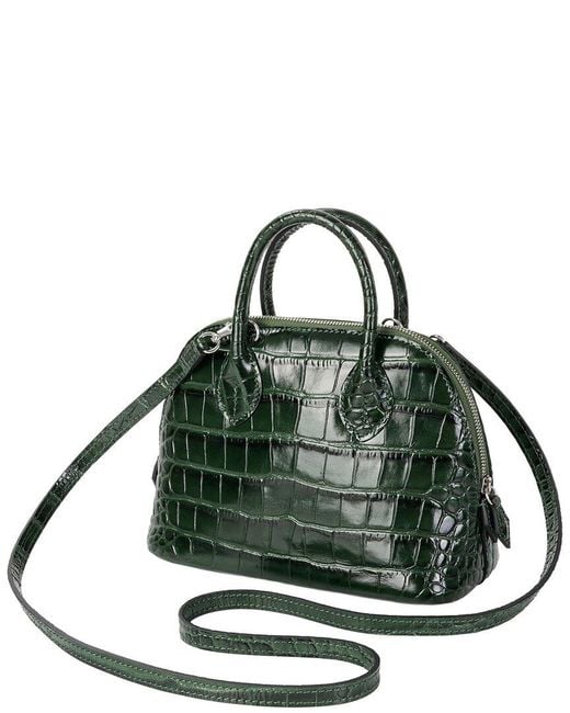 Tiffany & Fred Paris Green Mini Croc-Embossed Leather Satchel