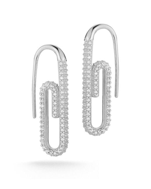 Glaze Jewelry White Rhodium Plated Cz Paperclip Threader Earrings