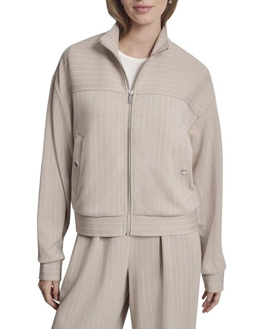 DKNY Gray Full Zip Pinstripe Track Jacket
