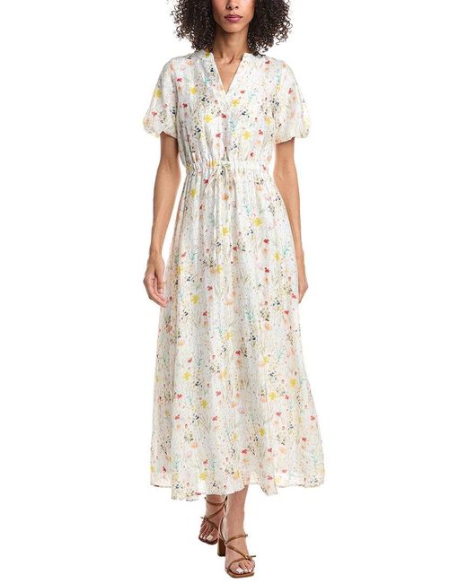 Vince Camuto Natural V-Neck Puff Sleeve Linen-Blend Maxi Dress