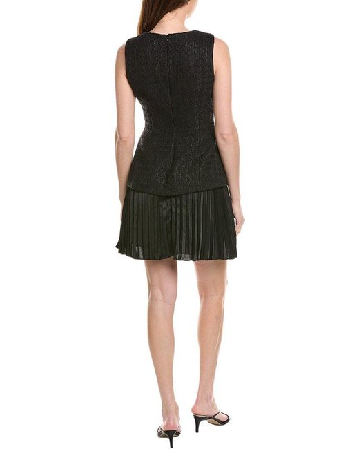 MILLY Black Boucle Mixed Media Mini Dress