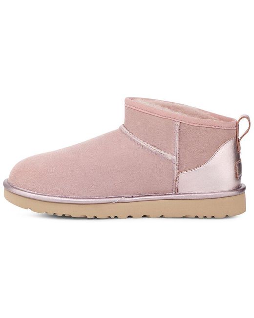 UGG Classic Ultra Mini Shine Leather Classic Boot in Pink | Lyst