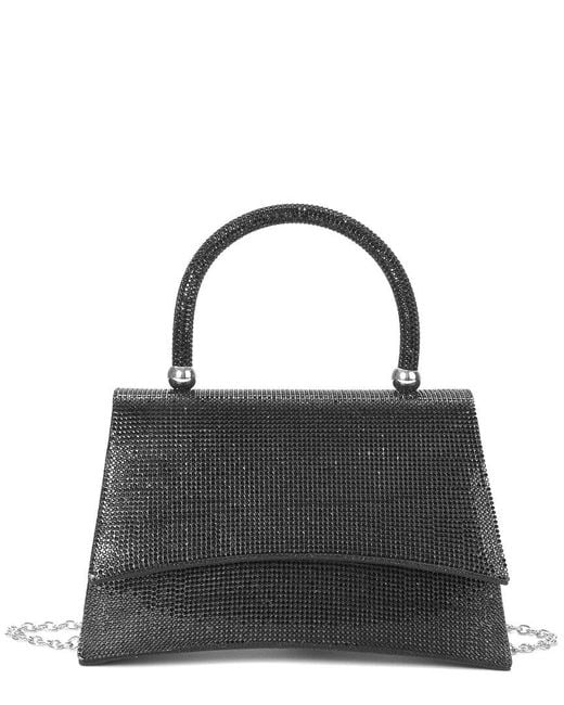 Tiffany & Fred Paris Black Crystal-Embellished Leather Evening Satchel