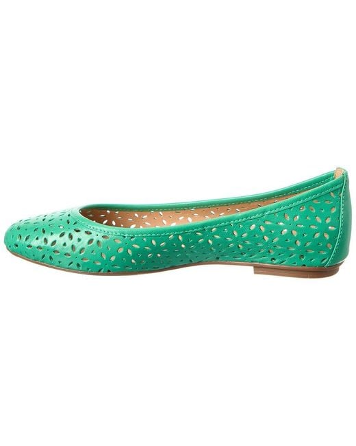 French Sole Green Leyla Laser Cut Leather Flat