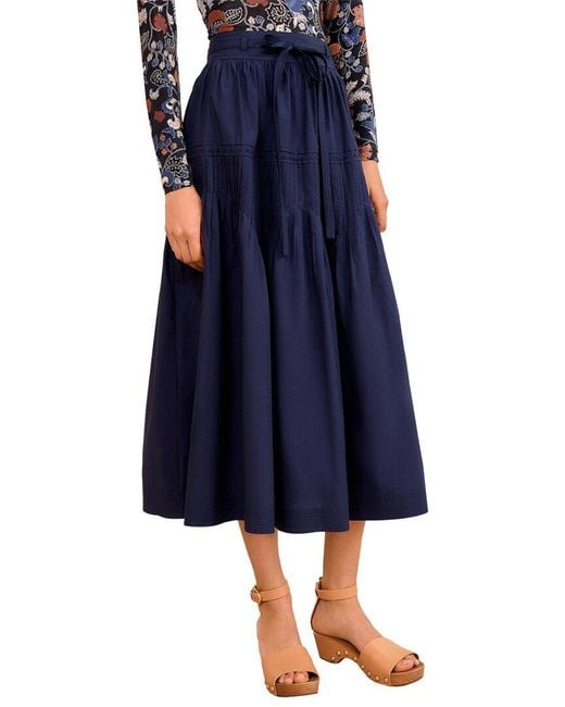 Ulla Johnson Blue Blythe Drop Waist Midi Skirt