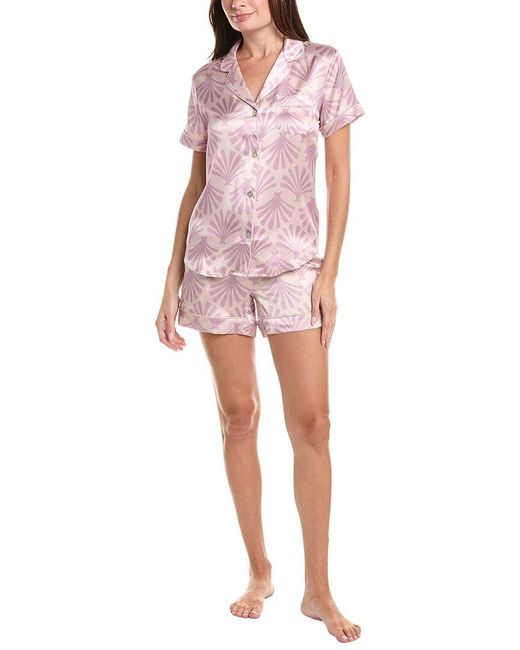 Petite Plume Pink 2Pc Silk Pajama Short Set