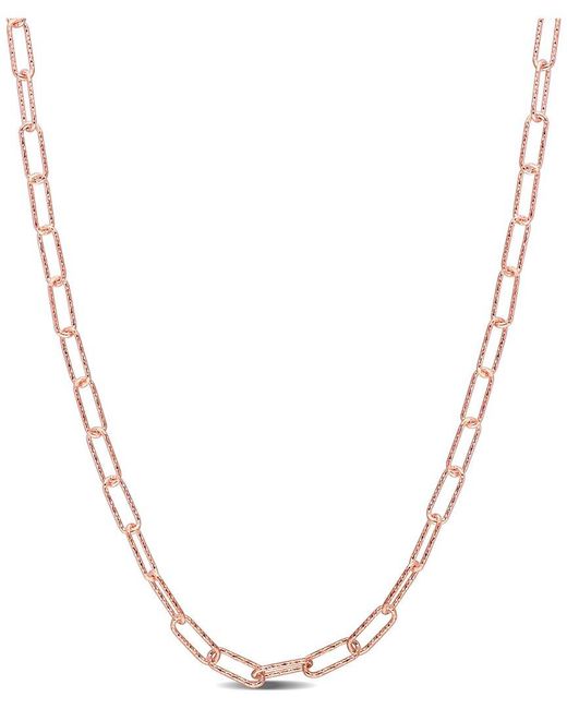 Italian Silver Metallic 18K Rose Over Fancy Paperclip Chain Necklace