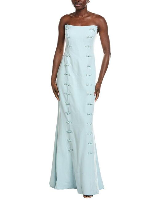 Rene Ruiz Blue Strapless Scoop Neck Column Gown