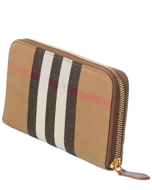 Burberry Brown Check Canvas & Leather Zip Around Wallet