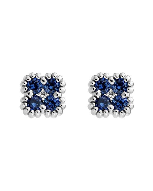 Gemstones Blue 14K Diamond .03 Ct. & .41 Ct. Sapphire Flower Studs