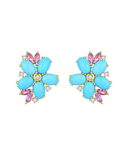 Nina Zhou Jewelry Blue 14K 5.19 Ct. Tw. Diamond & Sapphire Stud Earrings