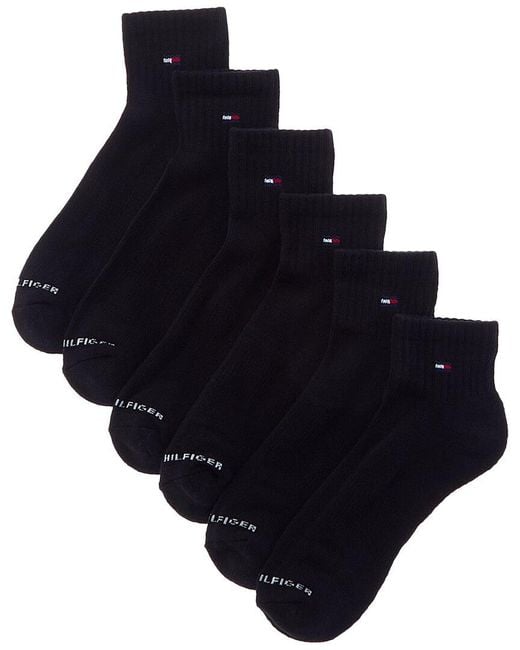 Tommy Hilfiger Black 6Pk Cushion Quarter Cut Socks for men