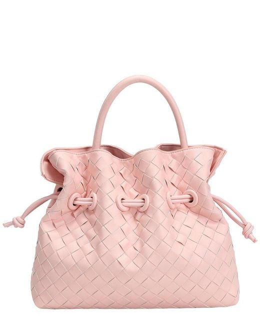 Tiffany & Fred Paris Pink Hand-Woven Leather Drawstring Satchel