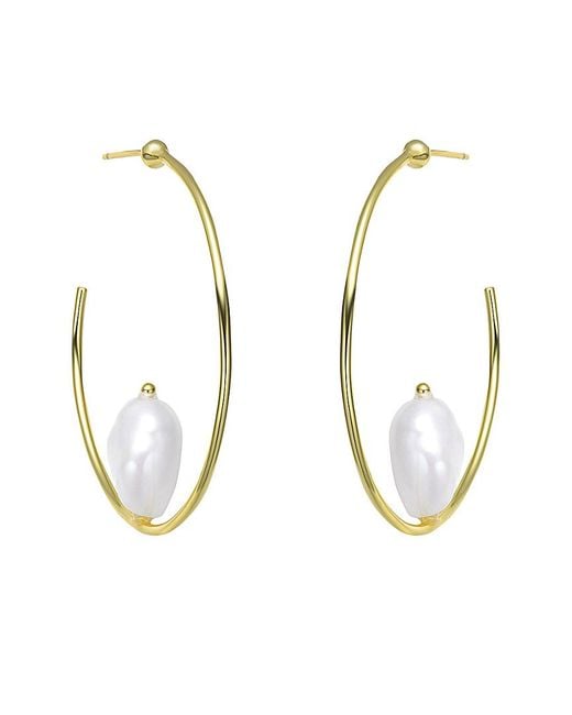 Genevive Jewelry Metallic 18k Over Silver 14mm Freshwater Pearl Earrings