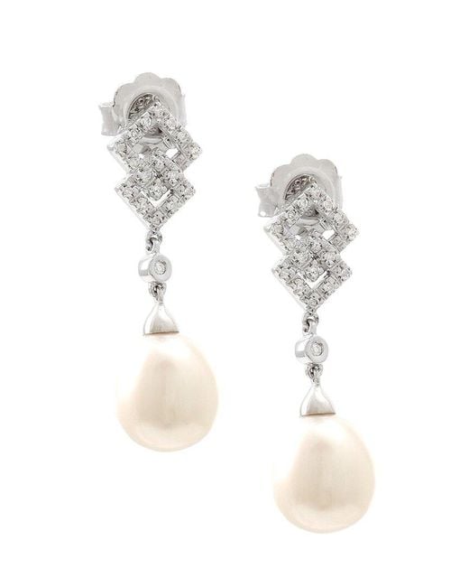 Gemstones White 0.12 Ct. Tw. Diamond & 7-8Mm Pearl Earrings
