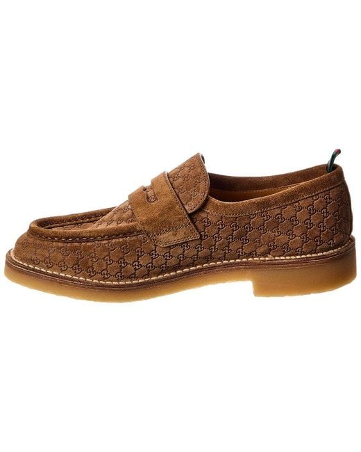 Gucci Brown Gg Web Suede Loafer for men
