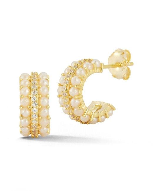 Sphera Milano Metallic 14k Over Silver 2mmmm Pearl Cz Small Huggie Hoops