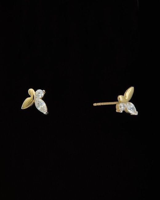 Italian Gold Black 14k Two-tone Cz Butterfly Earrings