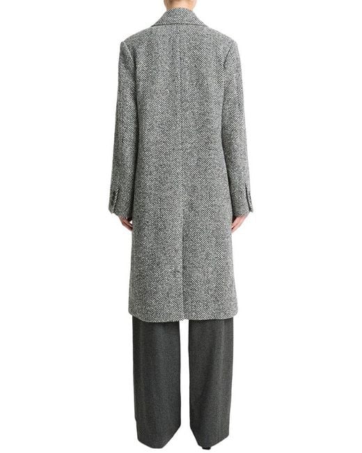 Vince Gray Herringbone Double-Breasted Wool & Silk-Blend Coat