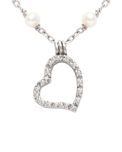 Jane Basch White Silver 0.12 Ct. Tw. Diamond 2mm Pearl Heart Necklace