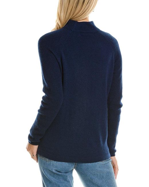 Forte Blue Center Front Seam Funnel Neck Cashmere Sweater