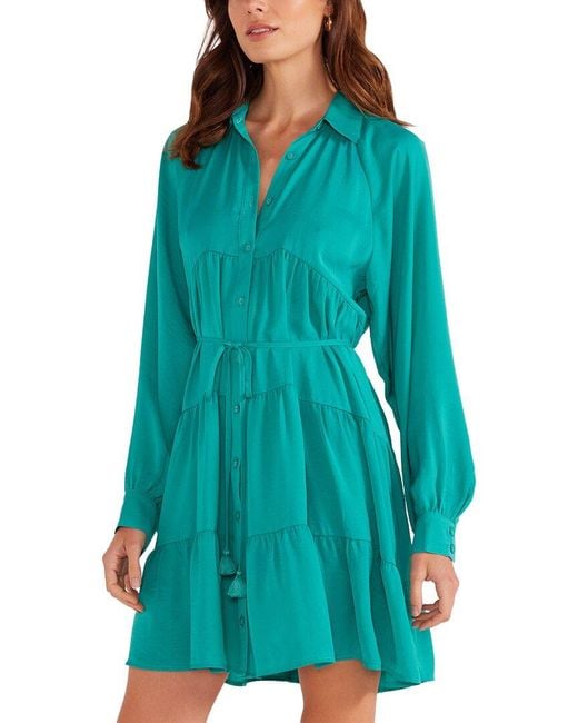 MINKPINK Blue Emma Tiered Shirt Dress