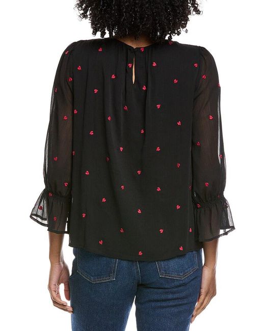 Cece Black Shirred Neck 3/4 Ruffle Sleeve Top