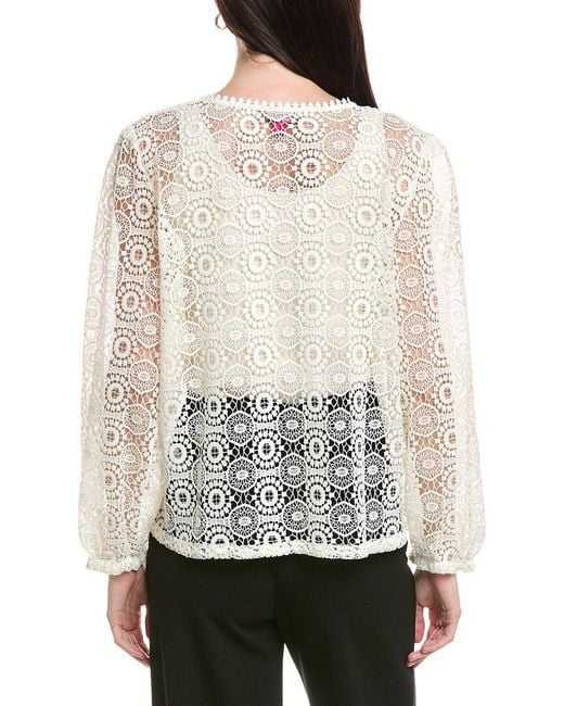 Vince Camuto White Circle Lace Tassel Trim Shirt